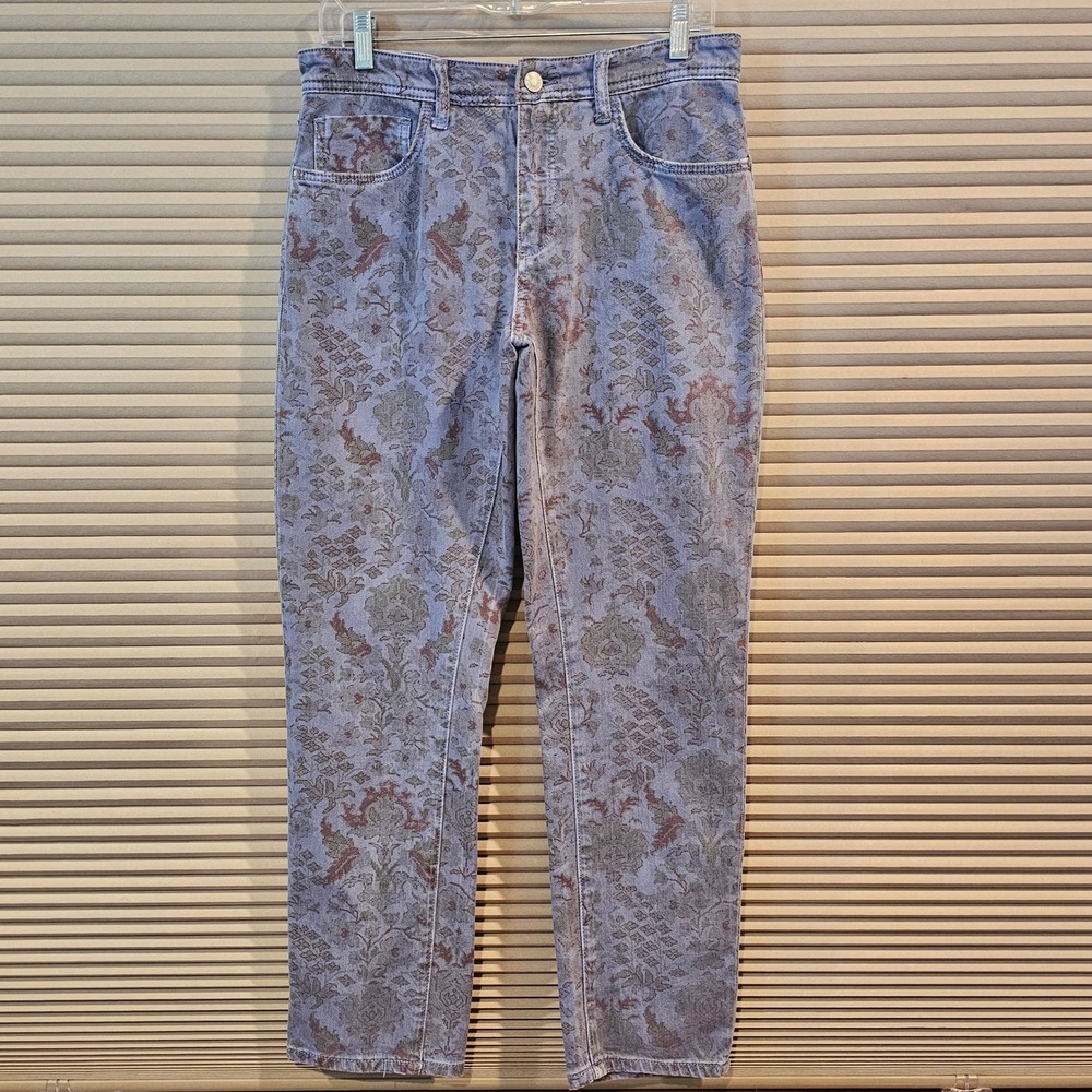Pilcro Slim Boyfriend Jeans Womens 30 Floral Damask Tapestry Print Purple